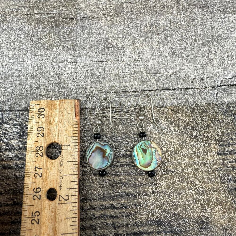 Artisan Silver Tone Dangle Earrings Blue and Black Gemstone Charm - Picture 2 of 5